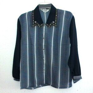 WangShiLi, Blue/white long sleeve shirt, with crystals/sequins design